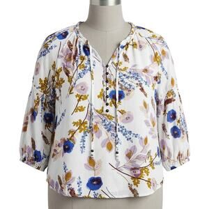 A New Approach Top Womens 1X Purple White Floral Boho Fairy Core Lightweight